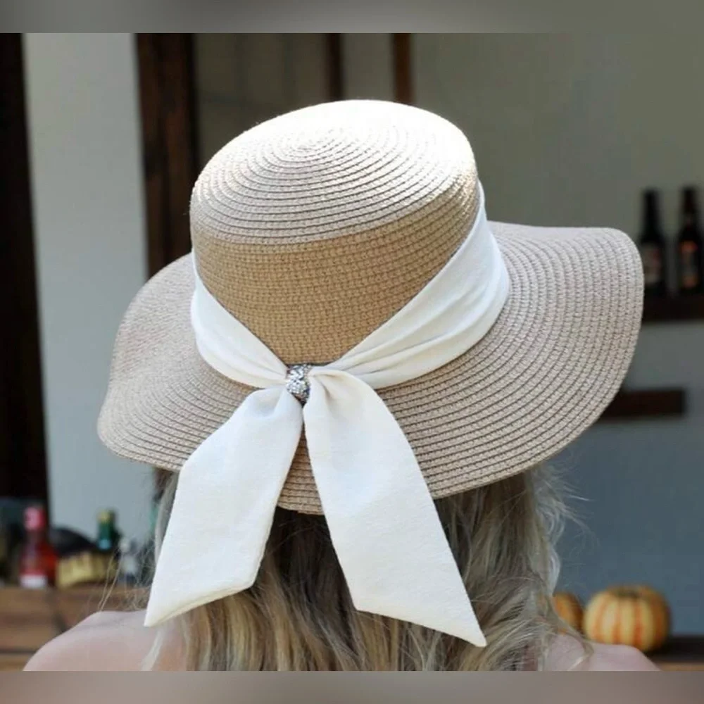 Elegant Tan and White Women's Sun Hat